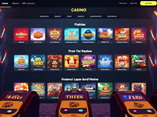Online casino lobby cards with varied game categories and themes